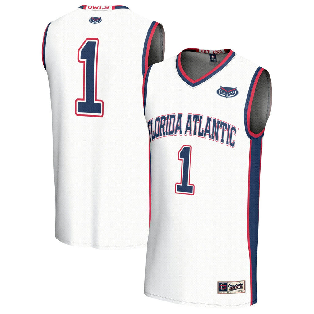 #1 Florida Atlantic Owls Lightweight Basketball Jersey - White product image 2, provided for visual reference and product