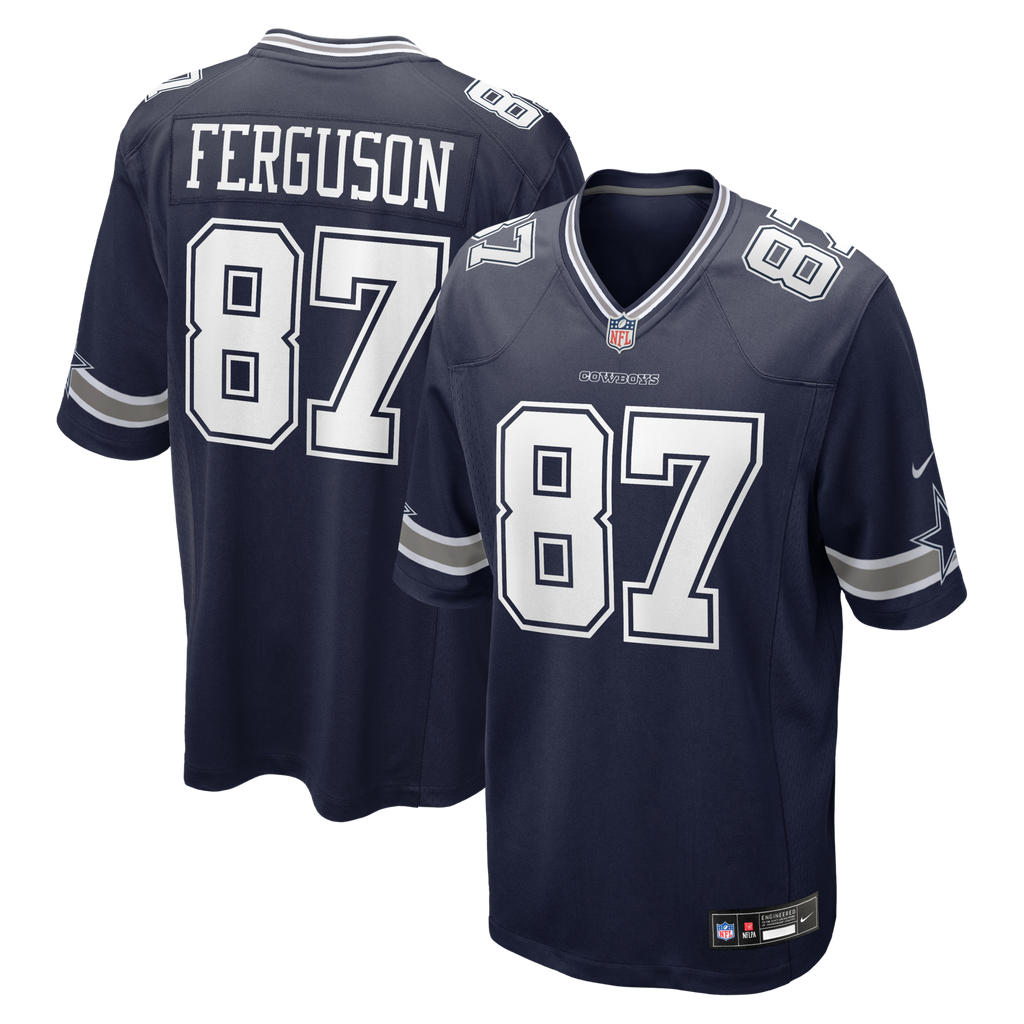 Dallas Cowboys Jake Ferguson Navy Team Game Jersey product image 1, provided for visual reference and product detail review