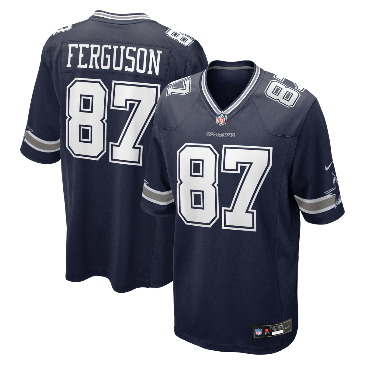Dallas Cowboys Jake Ferguson Navy Team Game Jersey product image 1, provided for visual reference and product detail review