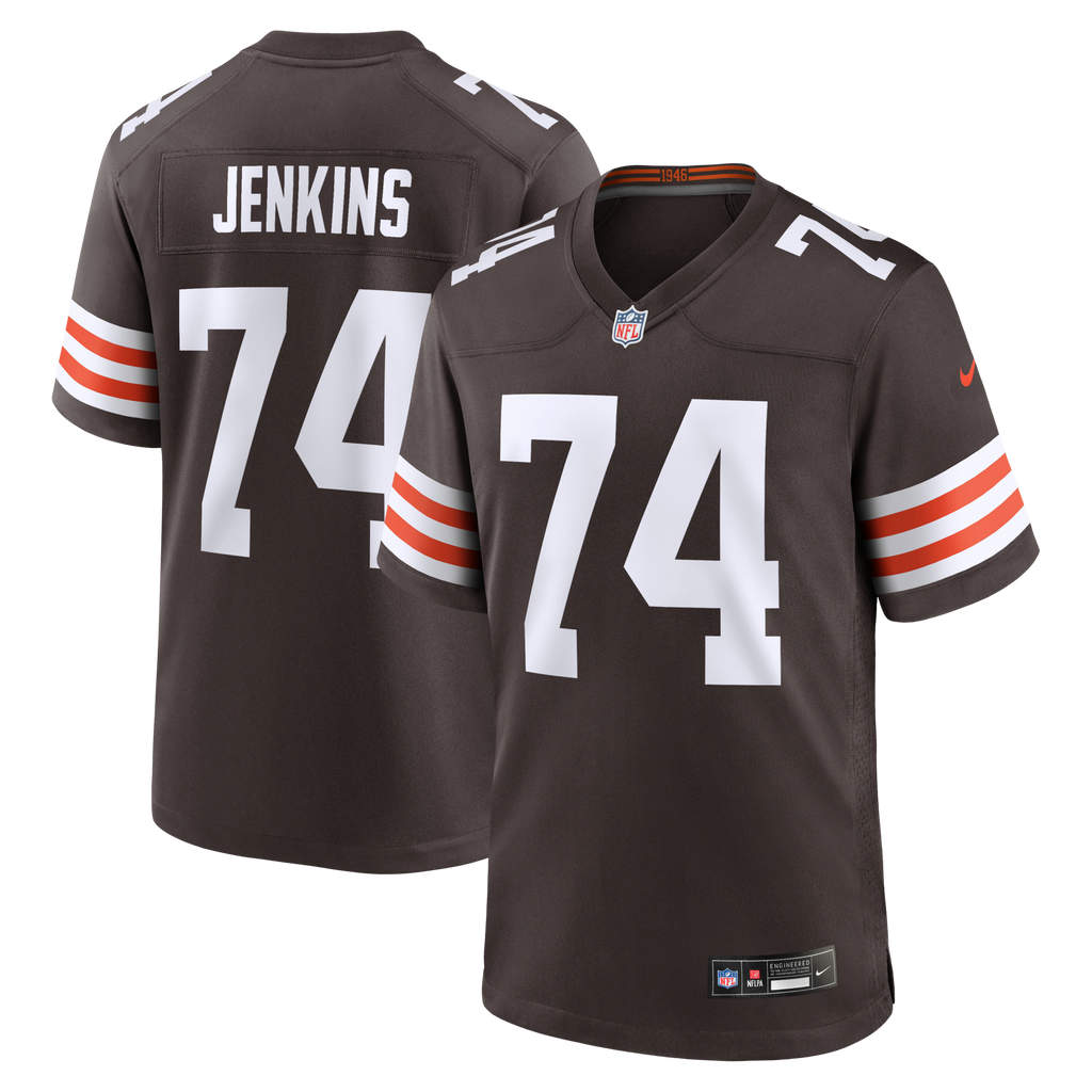 Cleveland Browns Elgton Jenkins Brown Team Game Jersey product image 1, provided for visual reference and product detail