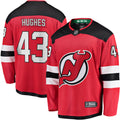 New Jersey Devils Luke Hughes Red Home Breakaway Player Jersey product image 1, provided for visual reference and product