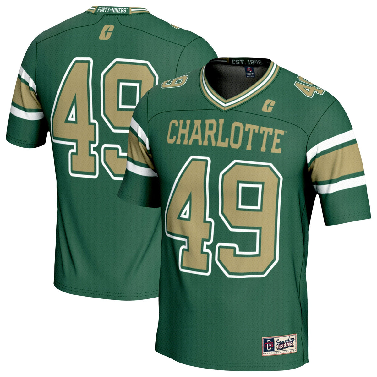 #49 Charlotte 49ers Lightweight Football Fashion Jersey - Green product image 1, provided for visual reference and product