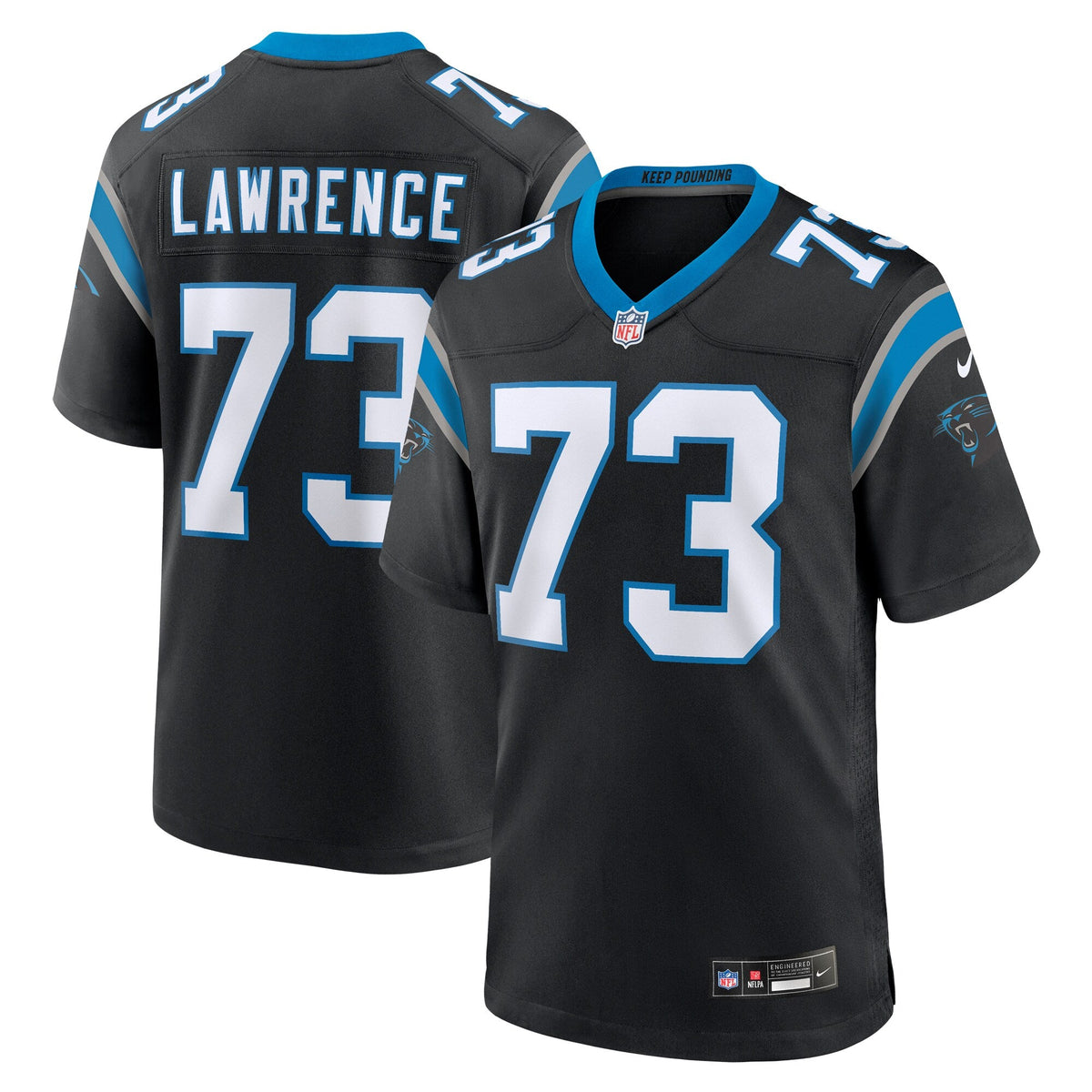 Carolina Panthers Rashard Lawrence Black Game Jersey product image 1, provided for visual reference and product detail review
