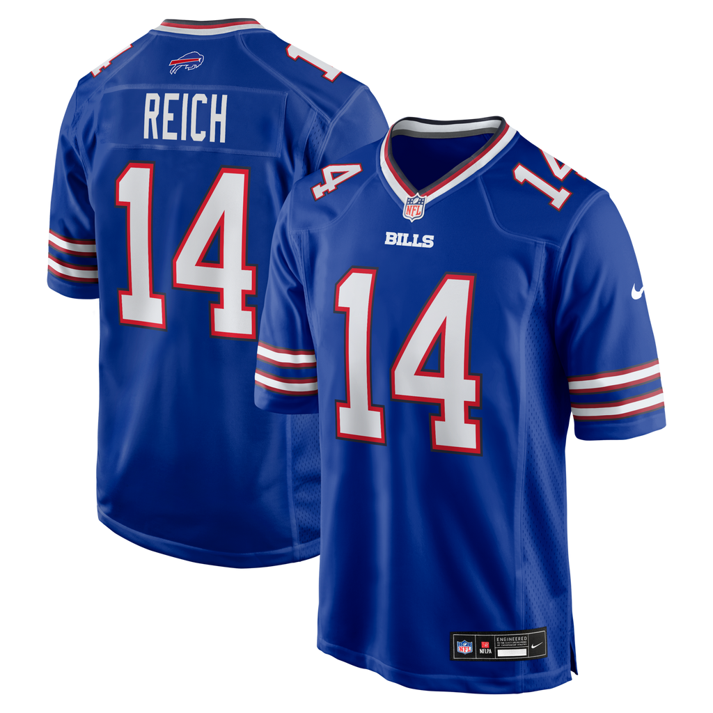 Buffalo Bills Frank Reich Royal Game Retired Player Jersey product image 1, provided for visual reference and product detail