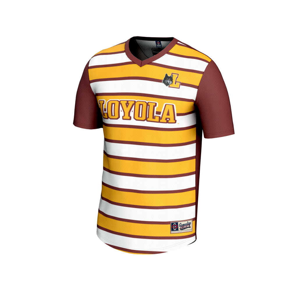 Loyola Chicago Ramblers Collegiate Soccer NIL Pick-A-Player Fashion Jersey - Maroon/Gold product image 3, provided for