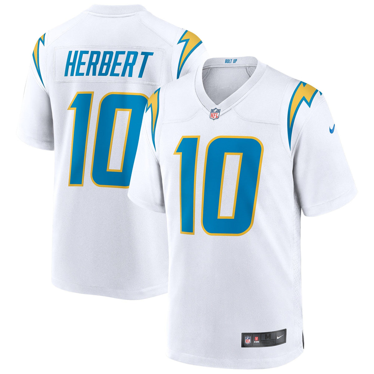 Los Angeles Chargers Justin Herbert White Game Jersey product image 1, provided for visual reference and product detail