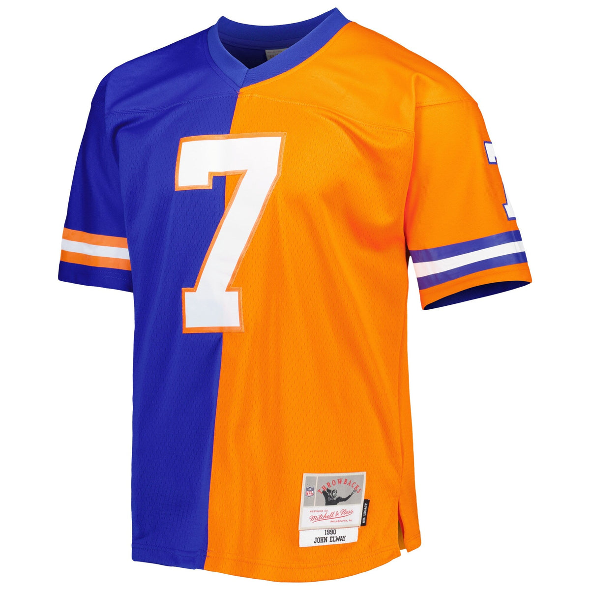 Denver Broncos John Elway Royal/Orange 1990 Split Legacy Replica Jersey product image 3, provided for visual reference and