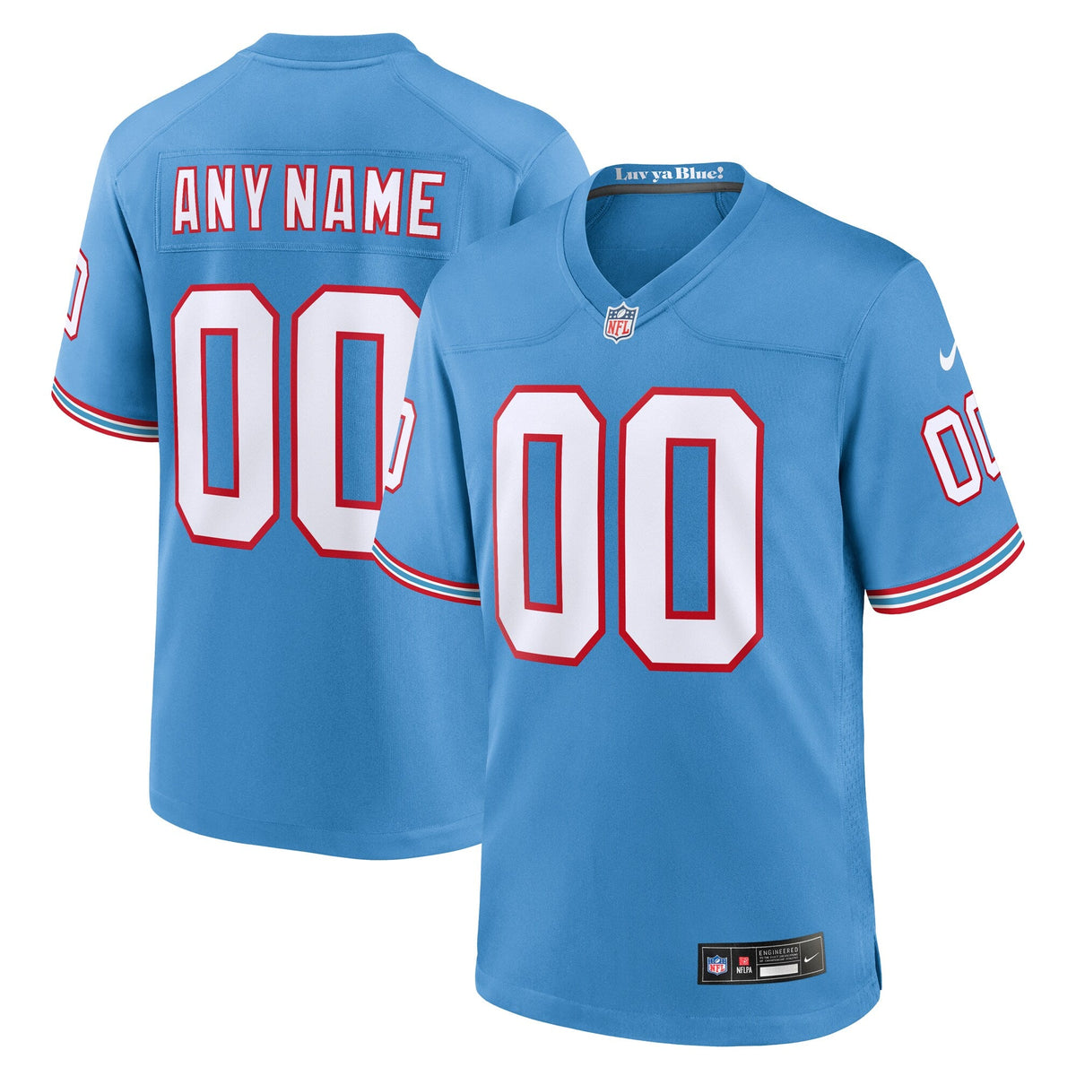 Tennessee Titans Light Blue Oilers Throwback Custom Game Jersey product image 1, provided for visual reference and product