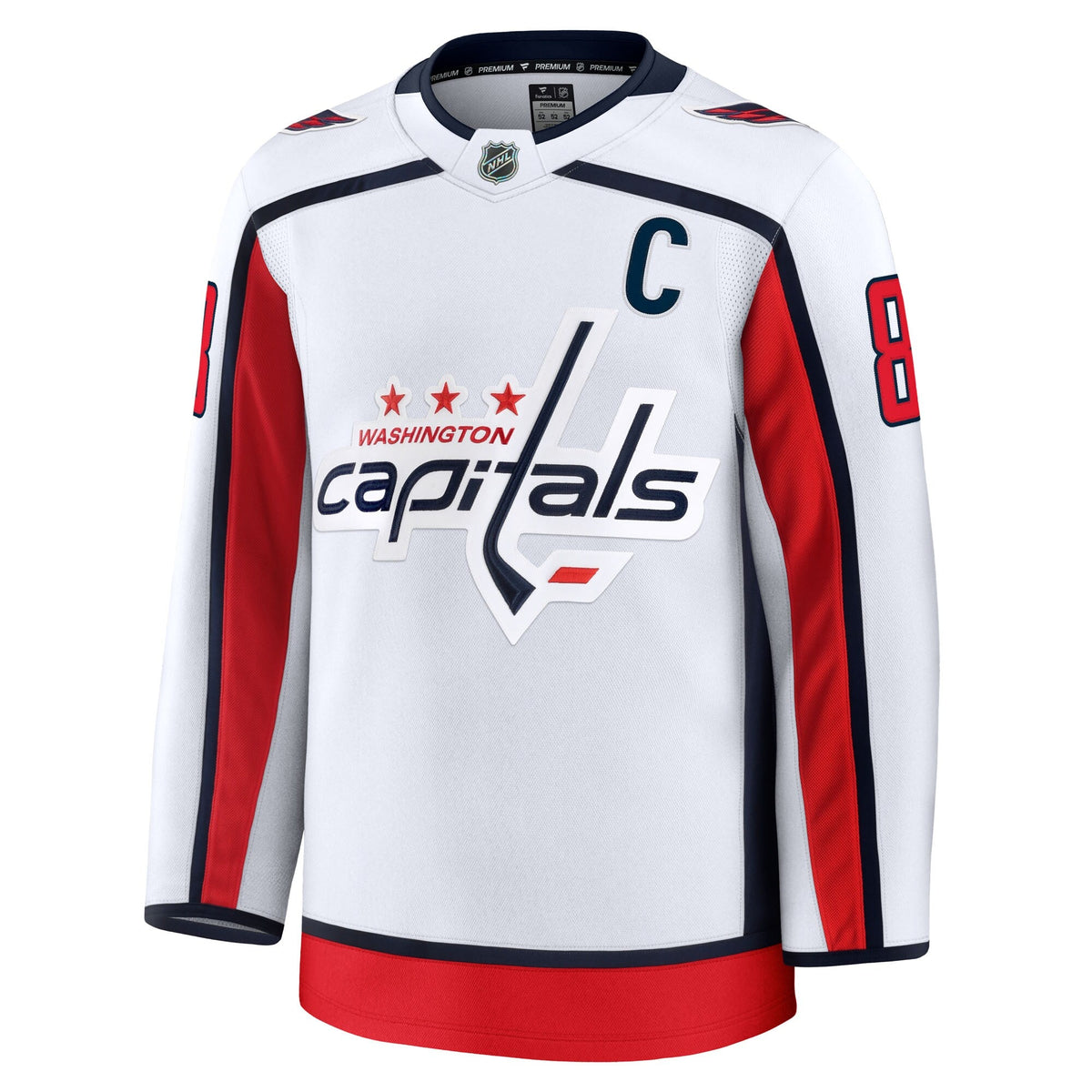 Washington Capitals Alexander Ovechkin White Away Premium Jersey product image 3, provided for visual reference and product