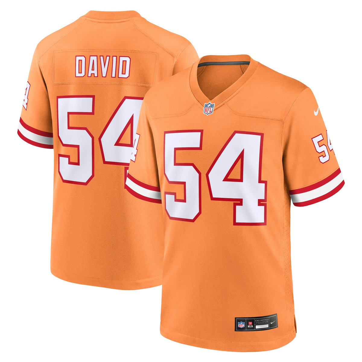 Tampa Bay Buccaneers Lavonte David Orange Throwback Game Jersey product image 1, provided for visual reference and product