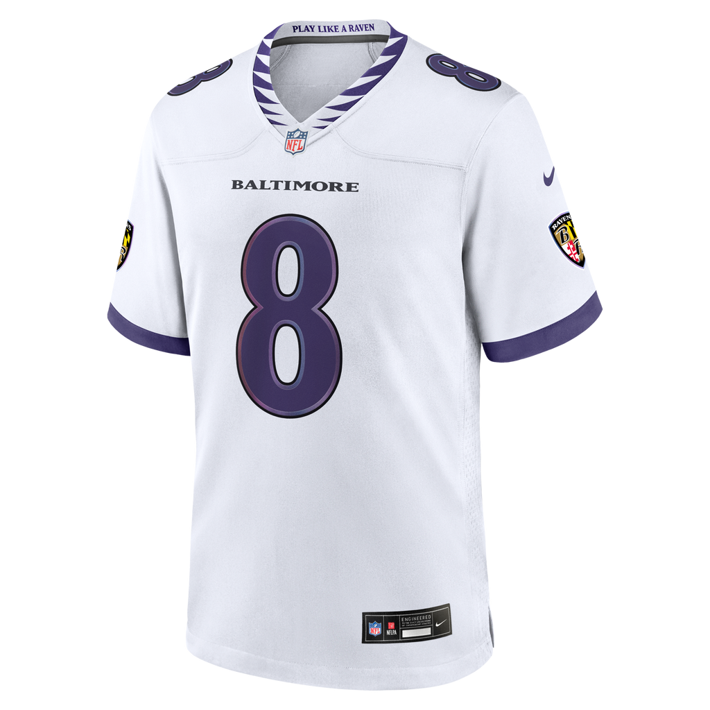 Baltimore Ravens Lamar Jackson White Game Jersey product image 7, provided for visual reference and product detail review