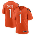 Cincinnati Bengals Ja'Marr Chase Orange Alternate Game Jersey product image 1, provided for visual reference and product