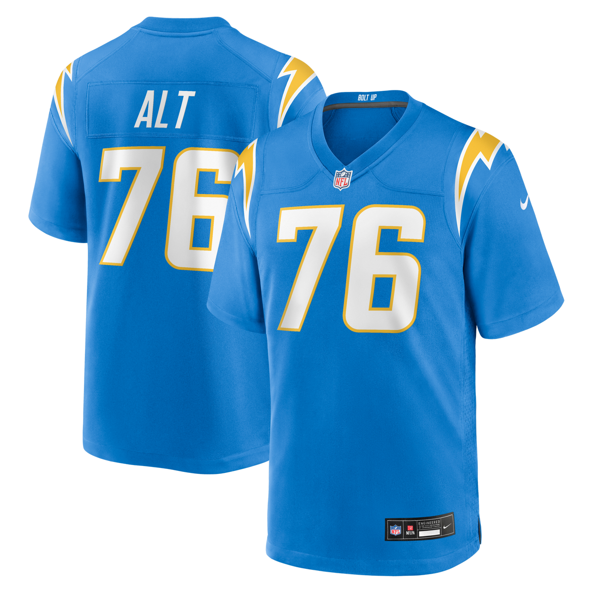 Los Angeles Chargers Joe Alt Powder Blue Player Game Jersey product image 1, provided for visual reference and product