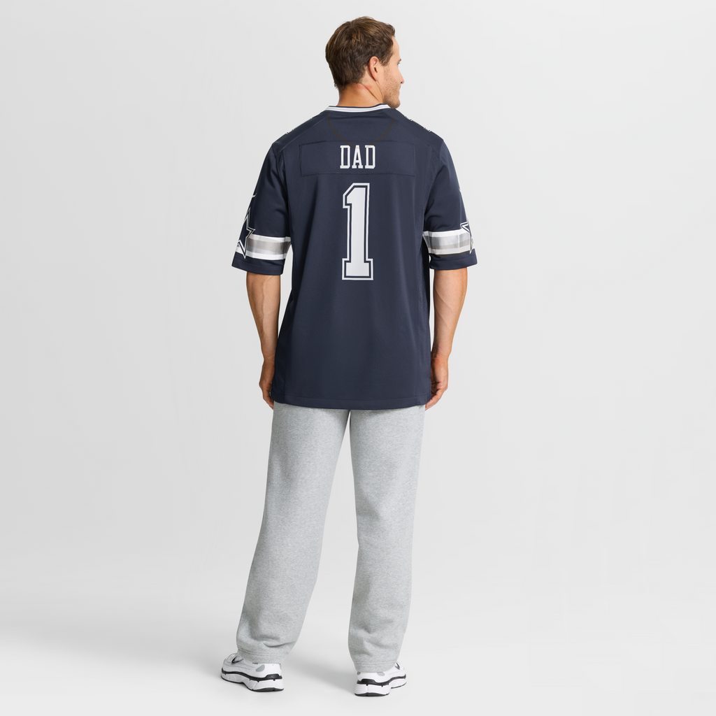 Dallas Cowboys Number 1 Dad Navy Game Jersey product image 9, provided for visual reference and product detail review