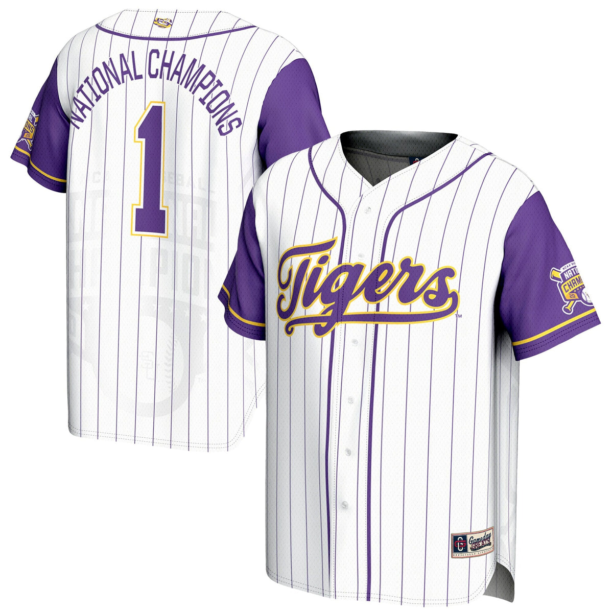 #1 LSU Tigers 2025 NCAA Baseball College World Series Champions Lightweight Baseball Jersey - White product image 1,