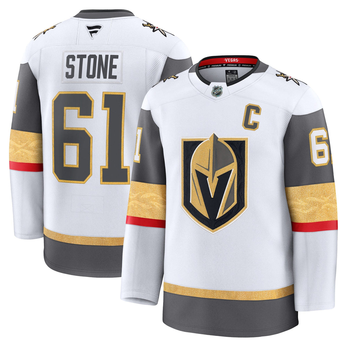 Vegas Golden Knights Mark Stone White Away Premium Jersey product image 1, provided for visual reference and product detail