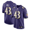 Baltimore Ravens Justice Hill Purple Game Jersey product image 1, provided for visual reference and product detail review