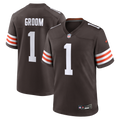 Cleveland Browns Number 1 Groom Brown Game Jersey product image 1, provided for visual reference and product detail review