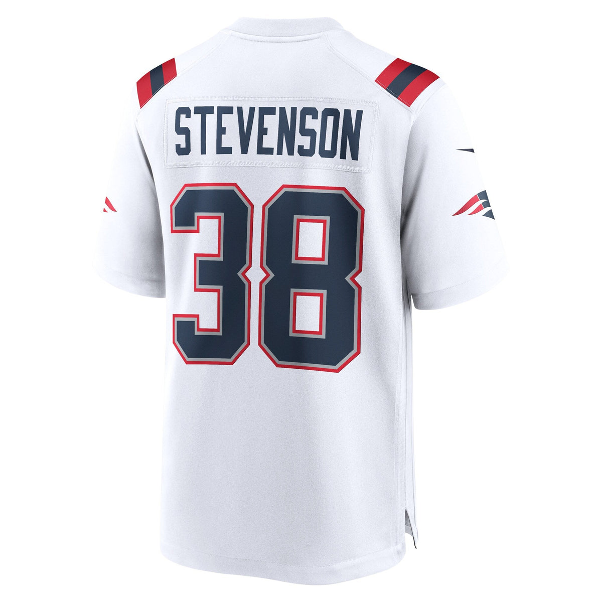 New England Patriots Rhamondre Stevenson White Game Player Jersey product image 4, provided for visual reference and product