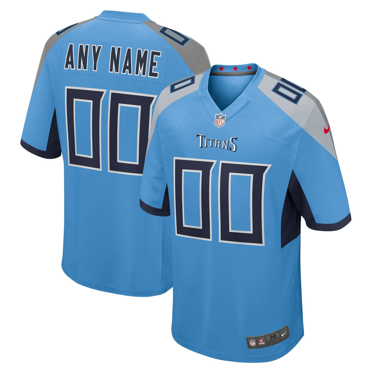 Tennessee Titans Light Blue Alternate Custom Game Jersey product image 1, provided for visual reference and product detail