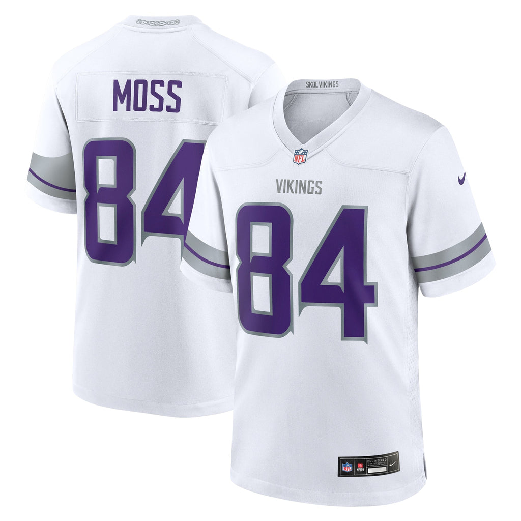 Minnesota Vikings Randy Moss White Alternate Retired Player Game Jersey product image 2, provided for visual reference and