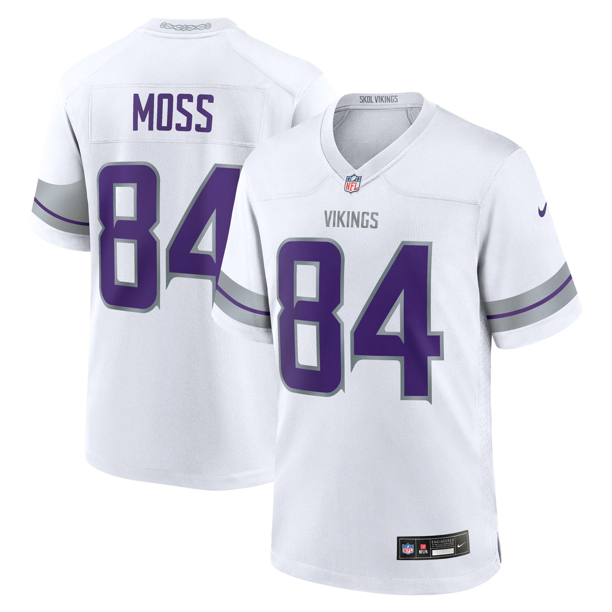 Minnesota Vikings Randy Moss White Alternate Retired Player Game Jersey product image 2, provided for visual reference and