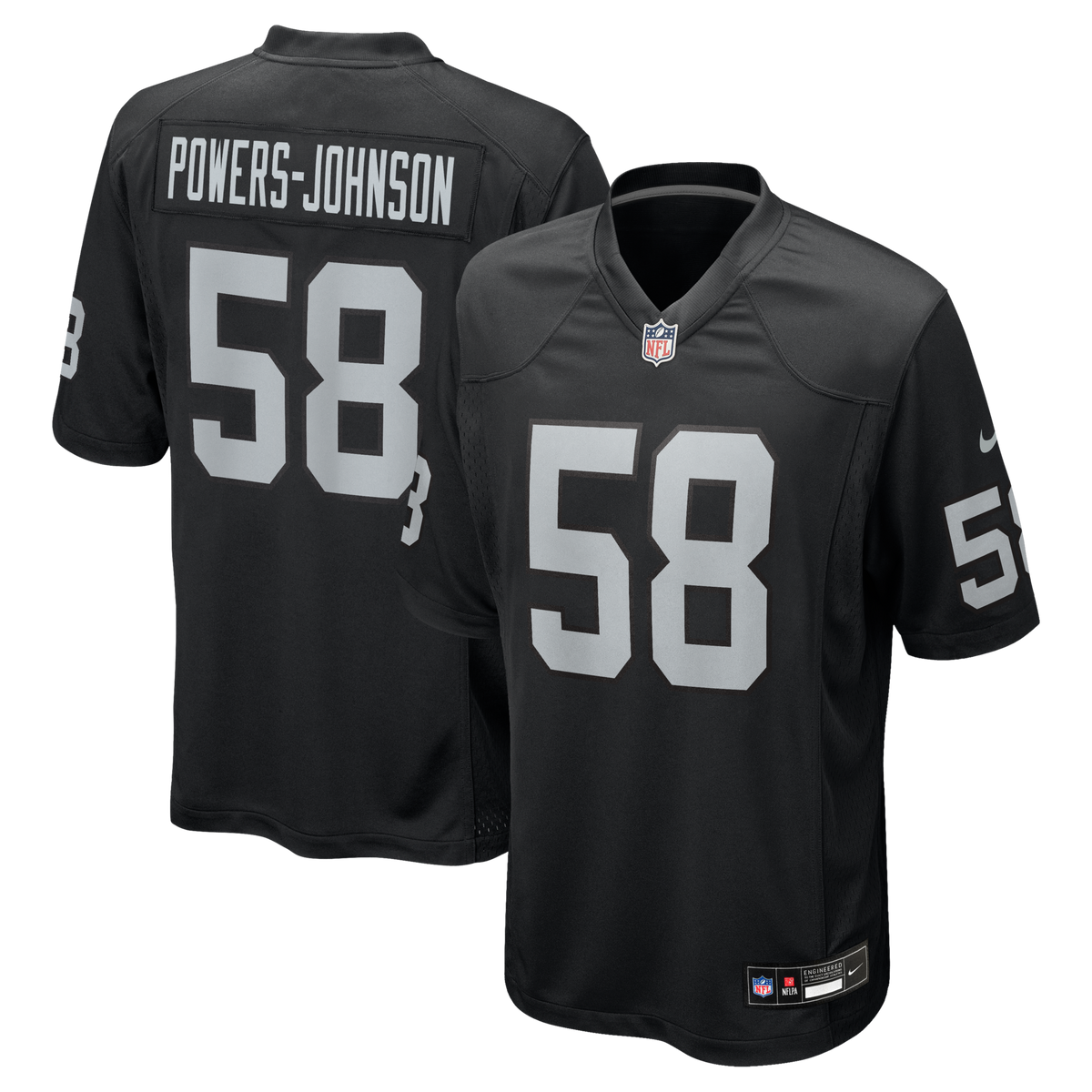 Las Vegas Raiders Jackson Powers-Johnson Black Team Game Jersey product image 1, provided for visual reference and product