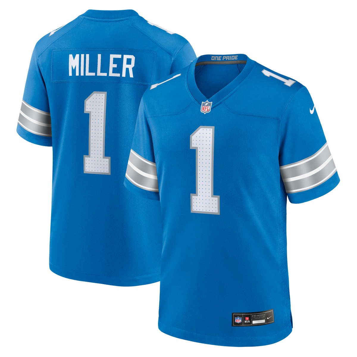 Detroit Lions Blake Miller Blue 2026 NFL Draft First Round Pick No. 17 Team Game Jersey product image 1, provided for visual