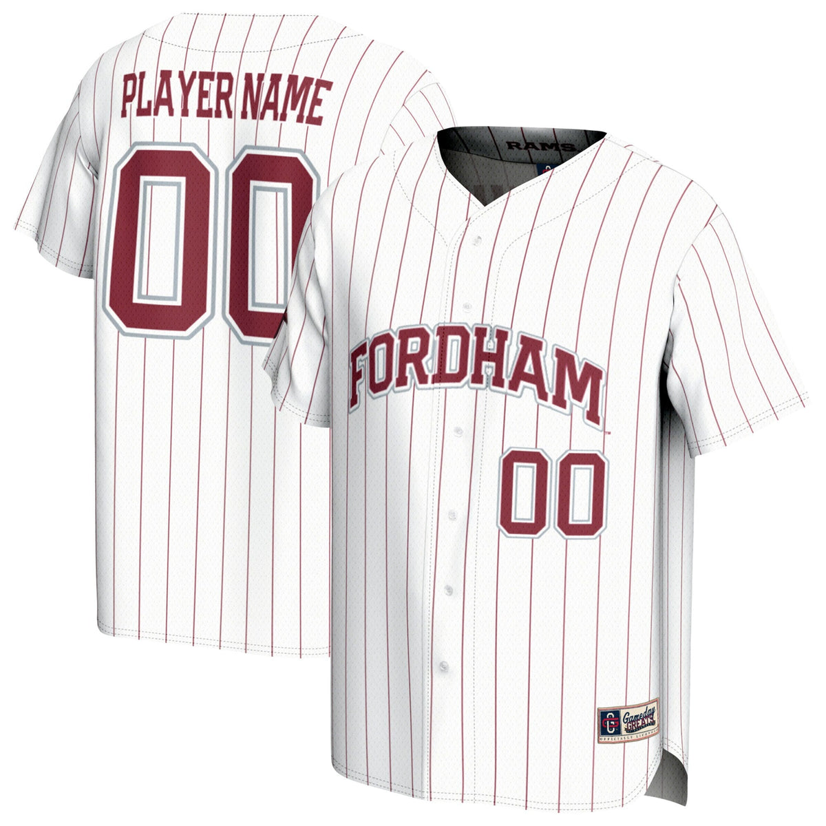 Fordham Rams Lightweight Collegiate Baseball NIL Pick-A-Player Fashion Jersey - White product image 1, provided for visual