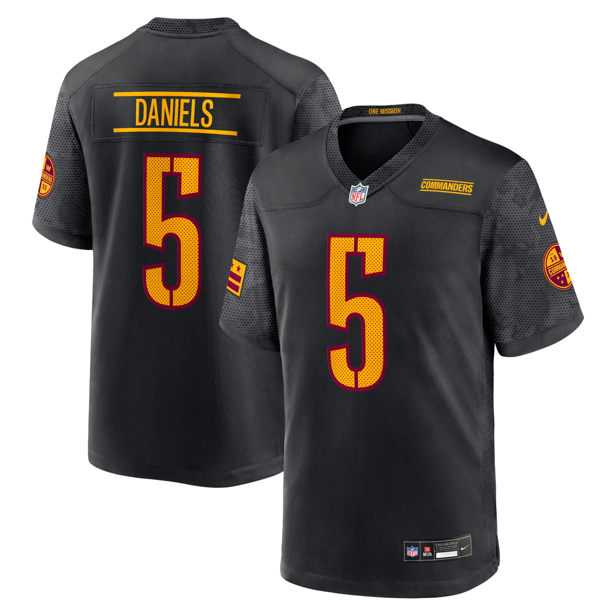 Washington Commanders Jayden Daniels Black Alternate Game Player Jersey product image 1, provided for visual reference and