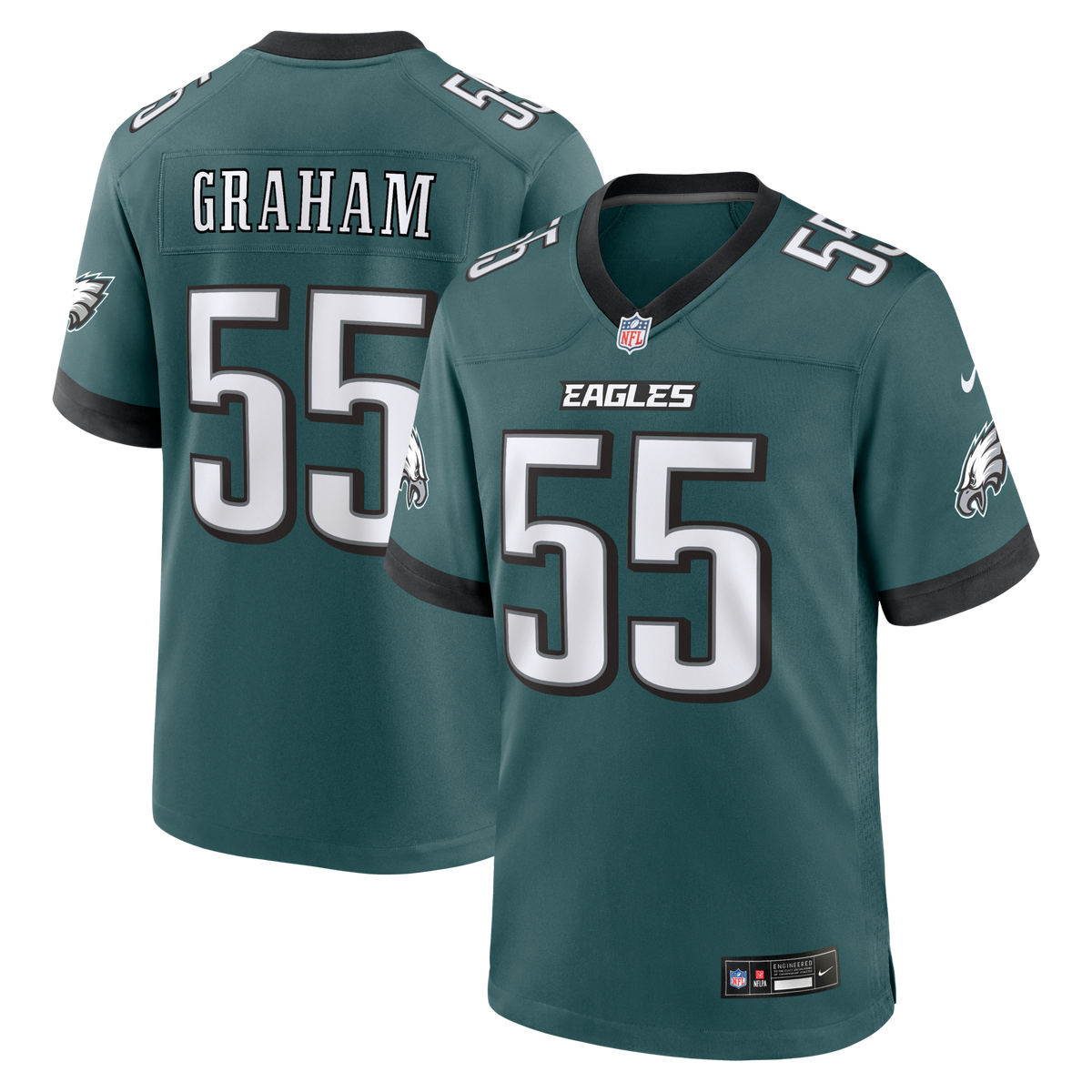 Philadelphia Eagles Brandon Graham Midnight Green Team Game Jersey product image 1, provided for visual reference and