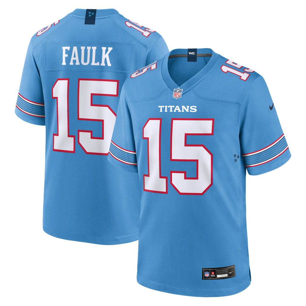 Tennessee Titans Keldric Faulk Light Blue Team Game Jersey product image 1, provided for visual reference and product detail