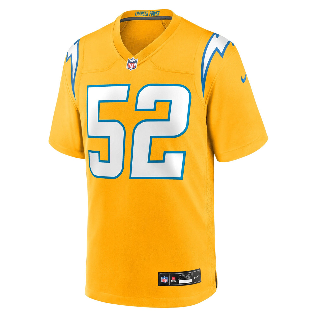 Los Angeles Chargers Khalil Mack Gold Alternate Charger Power Game Player Jersey product image 3, provided for visual