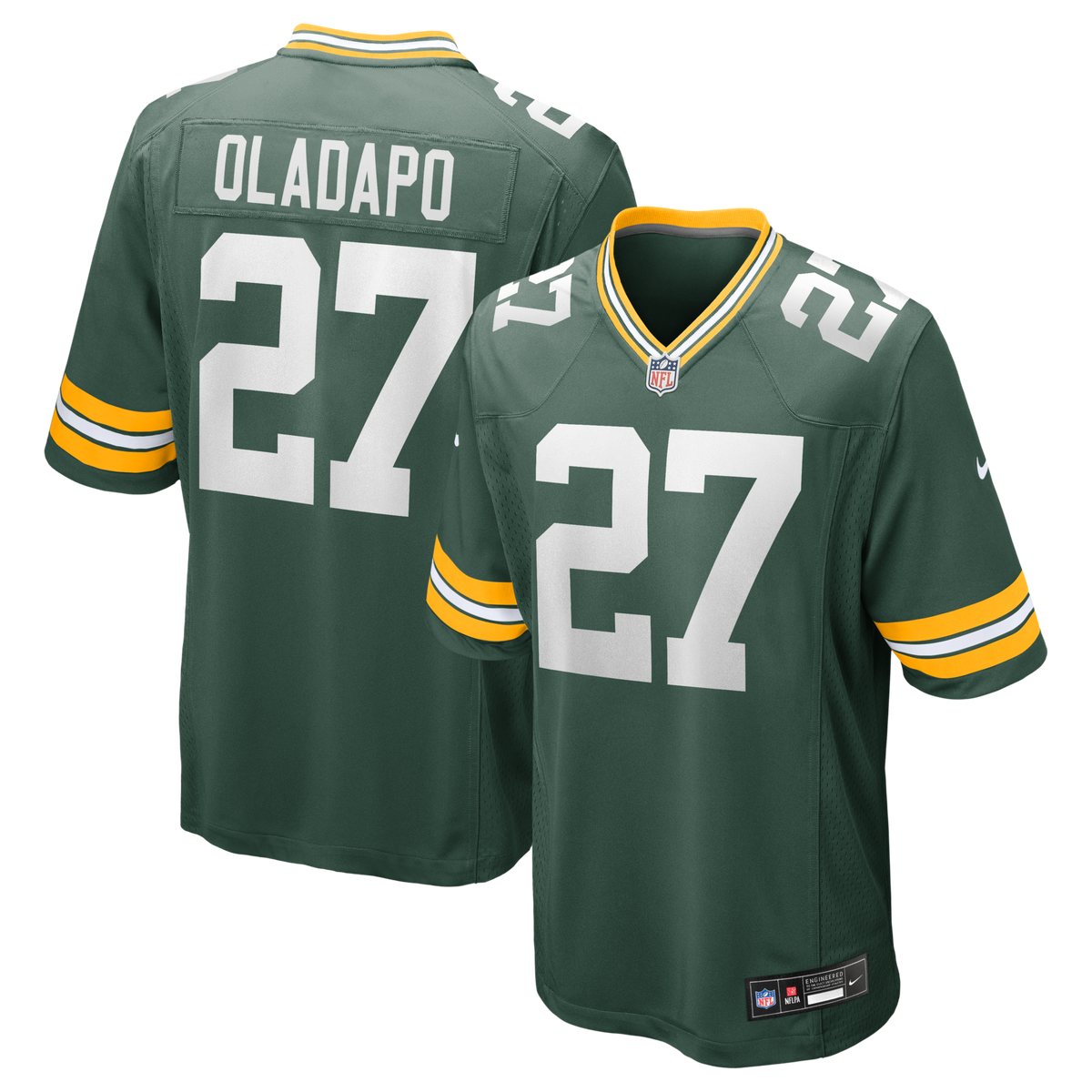 Green Bay Packers Kitan Oladapo Green Game Jersey product image 1, provided for visual reference and product detail review