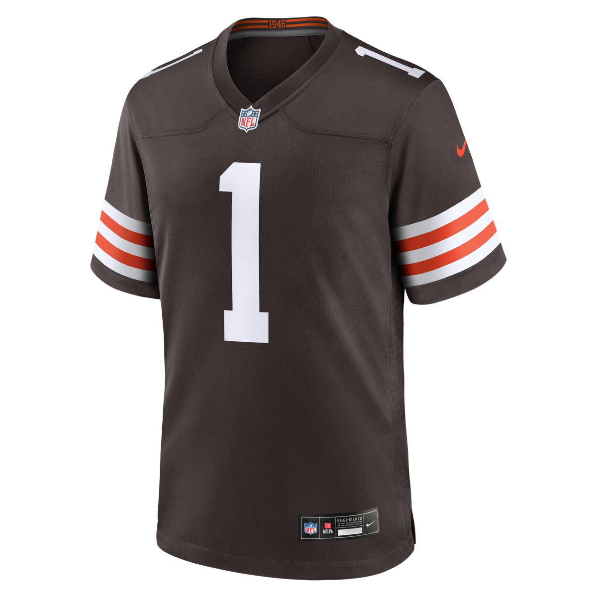 Cleveland Browns Number 1 Groom Brown Game Jersey product image 2, provided for visual reference and product detail review