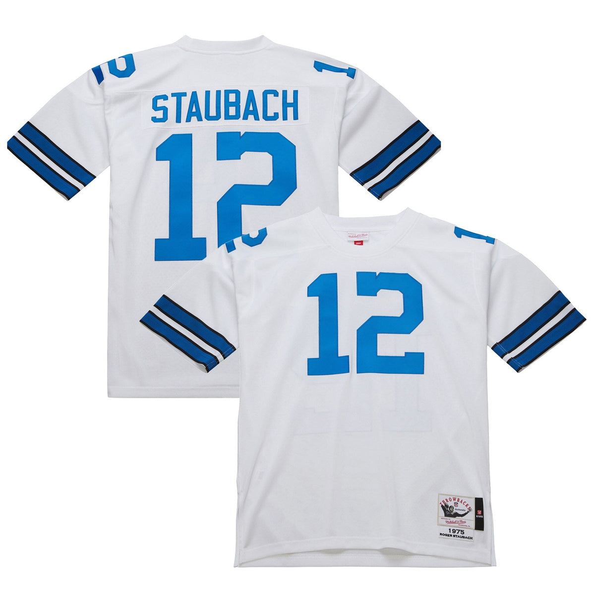 Dallas Cowboys 1975 Roger Staubach White Authentic Throwback Retired Player Jersey product image 2, provided for visual