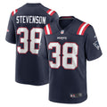 New England Patriots Rhamondre Stevenson Navy Game Jersey product image 1, provided for visual reference and product detail