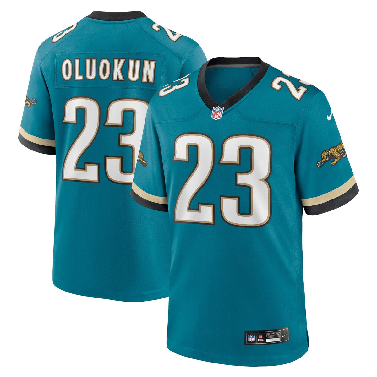 Jacksonville Jaguars Foye Oluokun Teal Prowler Throwback Player Game Jersey product image 1, provided for visual reference