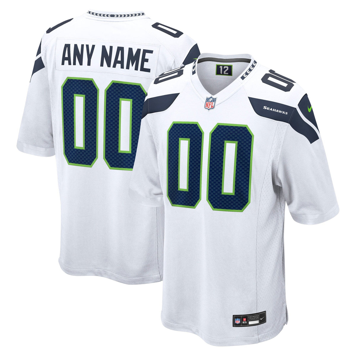 Seattle Seahawks White Custom Game Jersey product image 2, provided for visual reference and product detail review