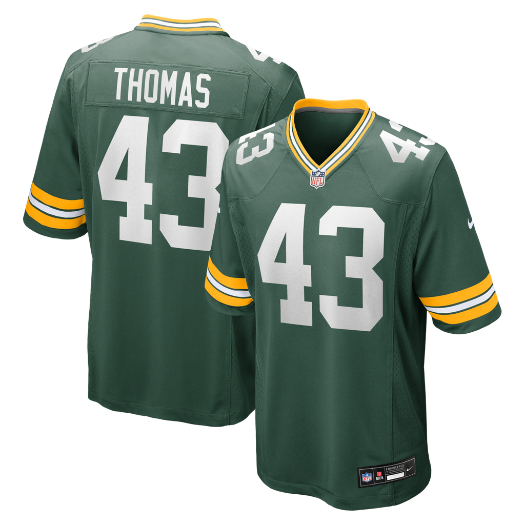 Green Bay Packers Kiondre Thomas Green Game Player Jersey product image 1, provided for visual reference and product detail