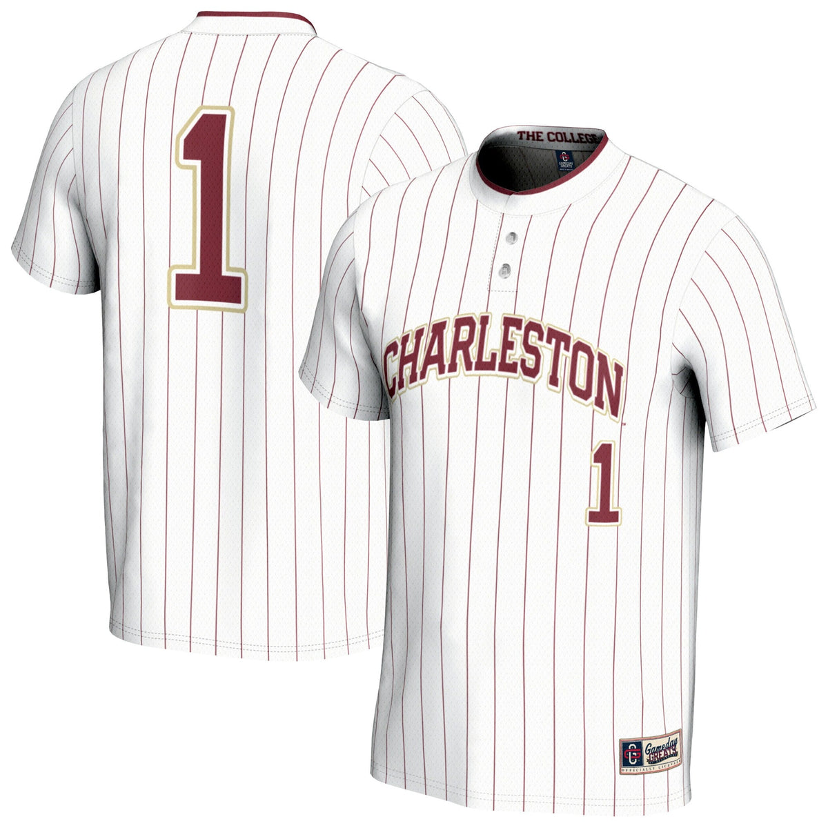 Charleston Cougars Lightweight Collegiate Softball Fashion Jersey - White product image 2, provided for visual reference and