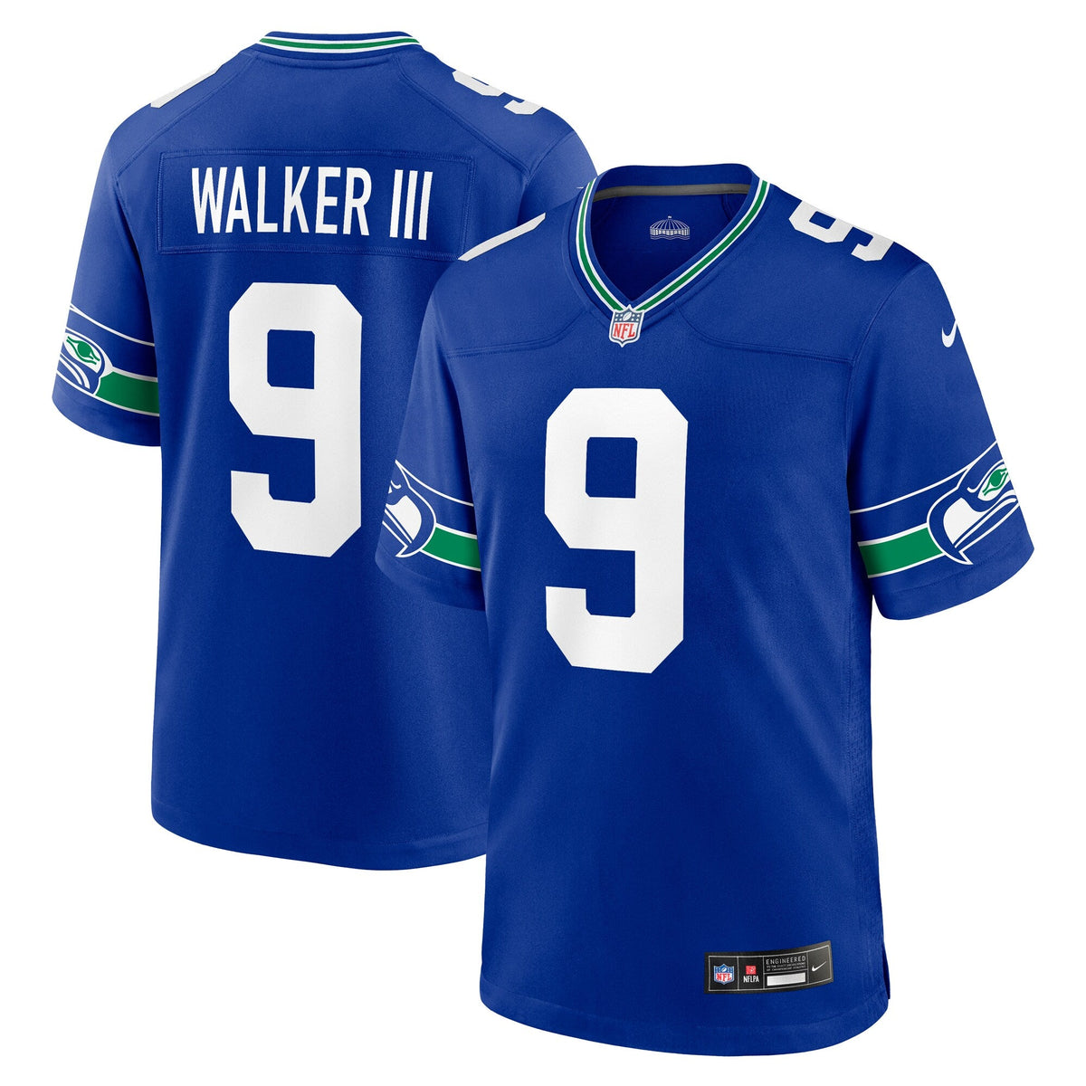 Seattle Seahawks Kenneth Walker III Royal Throwback Player Game Jersey product image 1, provided for visual reference and