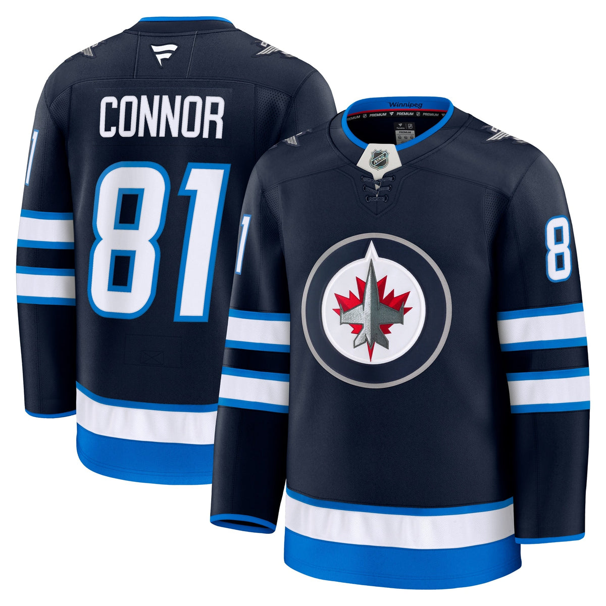 Winnipeg Jets Kyle Connor Navy Home Premium Jersey product image 2, provided for visual reference and product detail review