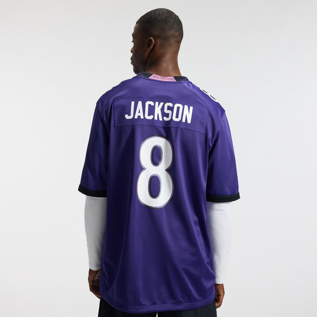 Baltimore Ravens Lamar Jackson Purple Team Game Jersey product image 4, provided for visual reference and product detail