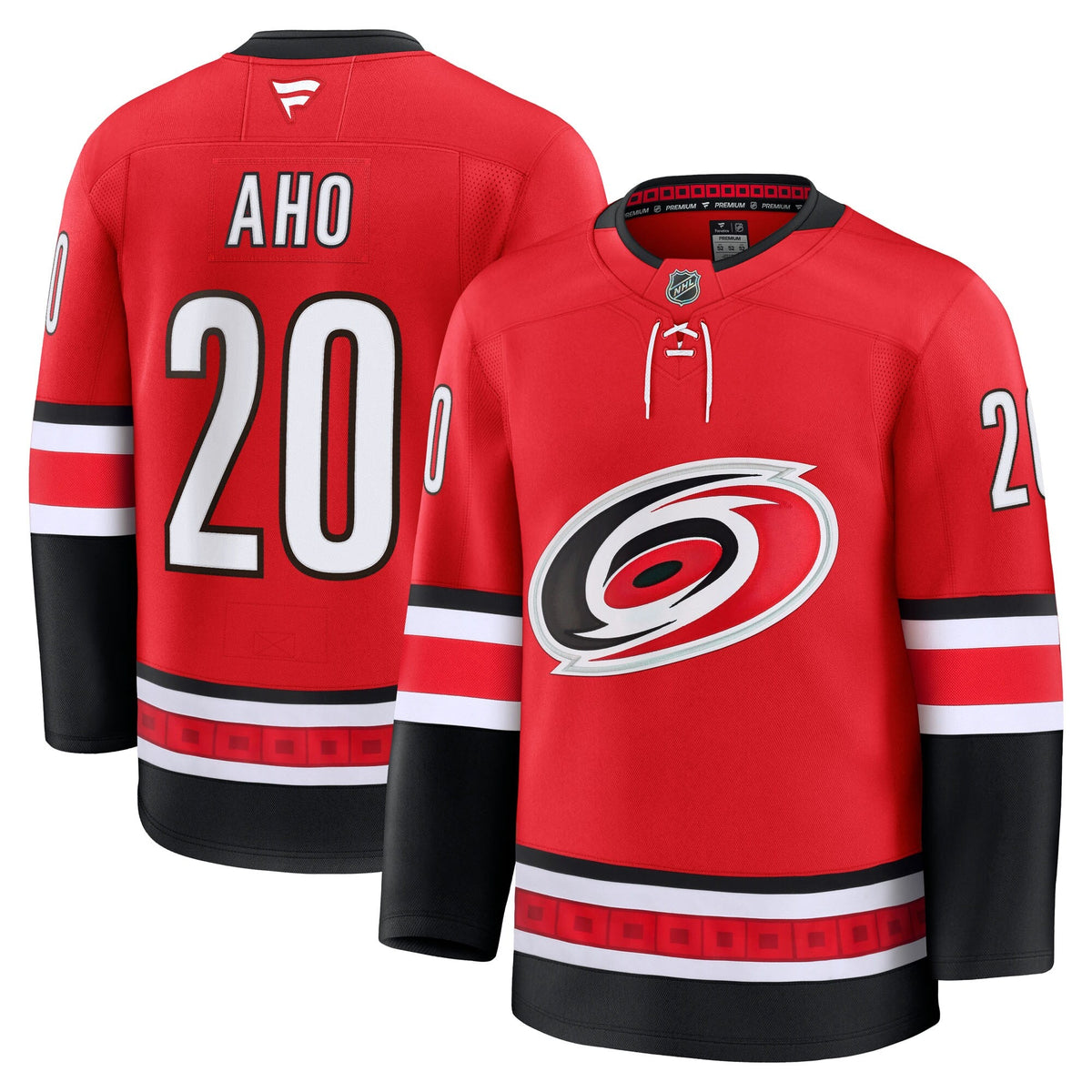 Carolina Hurricanes Sebastian Aho Red Alternate Premium Jersey product image 2, provided for visual reference and product