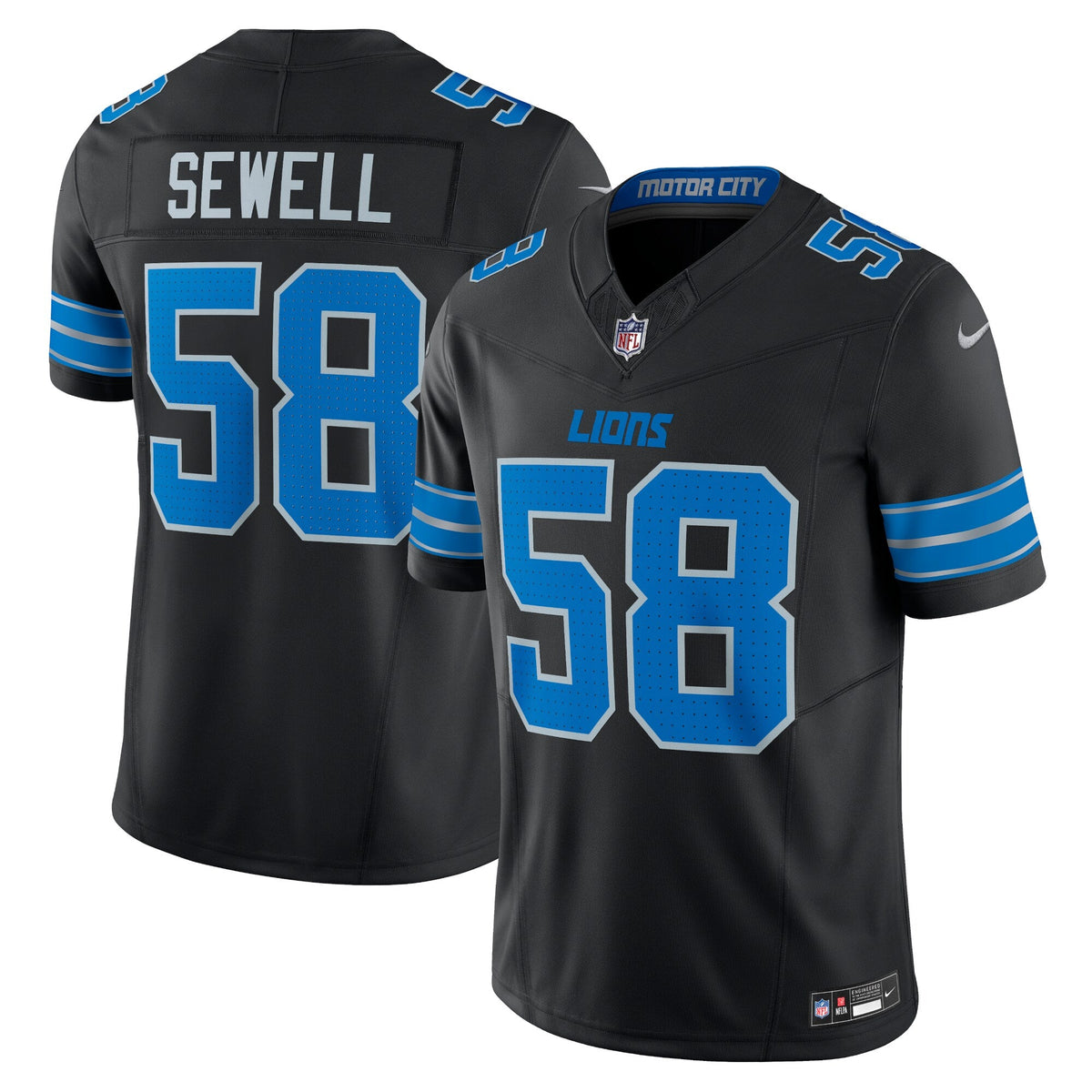 Detroit Lions Penei Sewell Black Vapor F.U.S.E. Alternate Limited Jersey product image 2, provided for visual reference and
