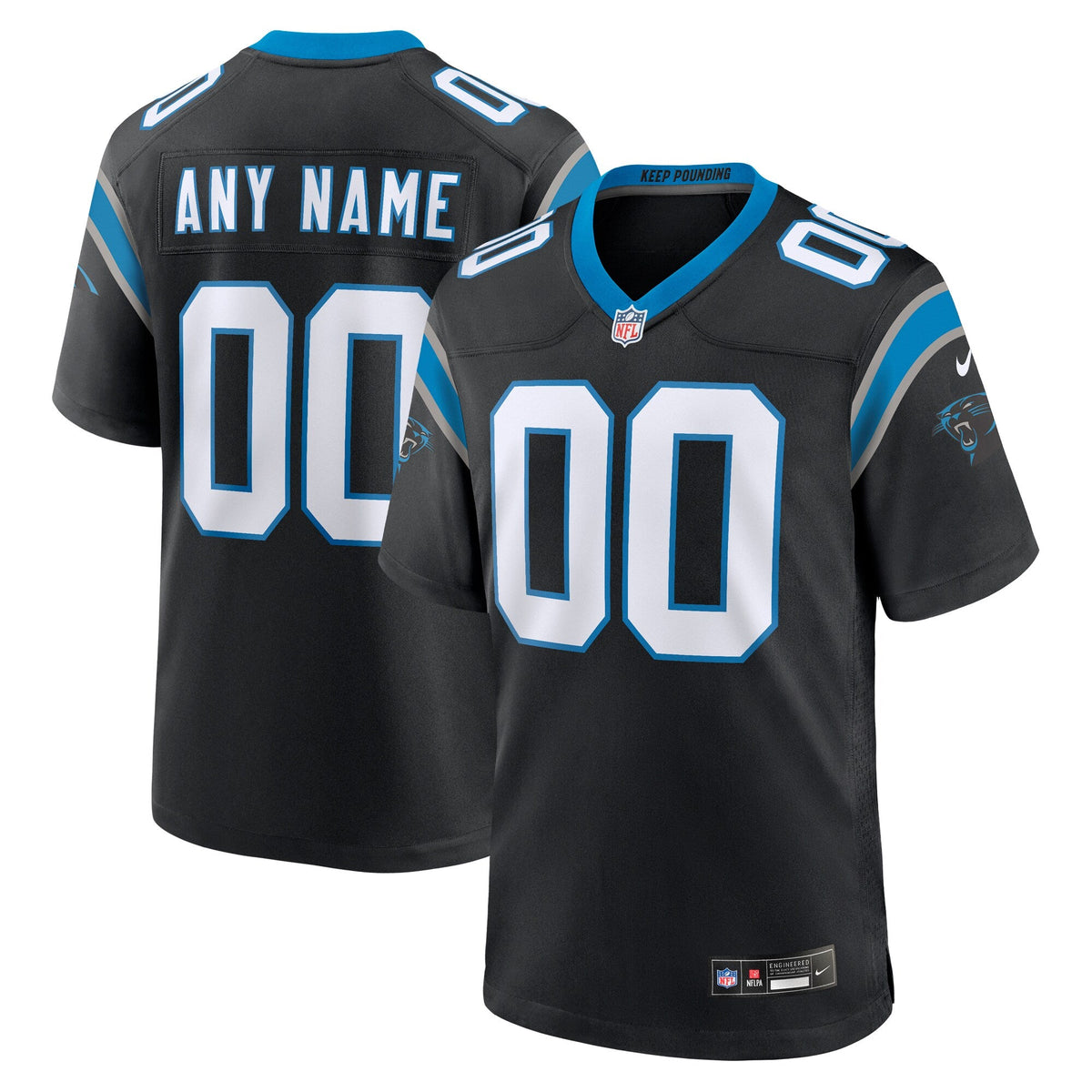 Carolina Panthers Black Custom Game Jersey product image 1, provided for visual reference and product detail review