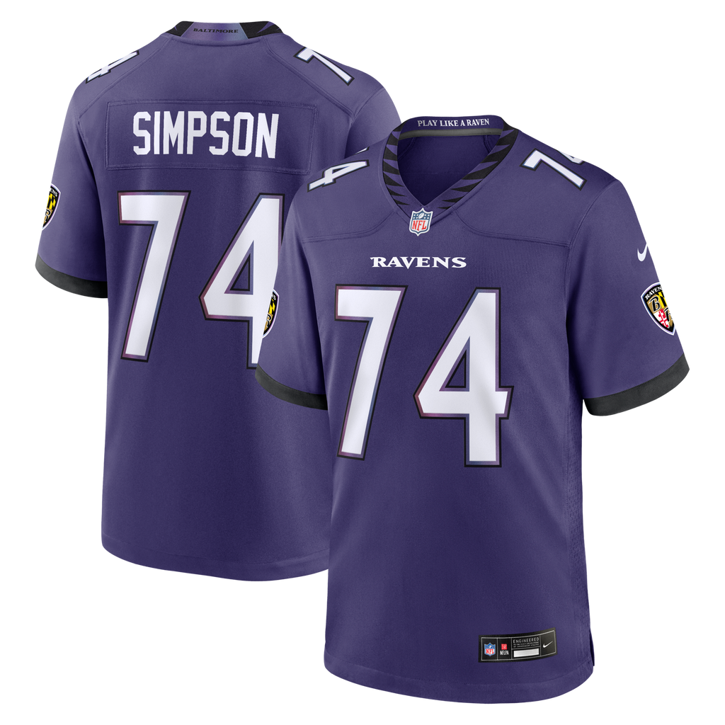 Baltimore Ravens John Simpson Purple Team Game Jersey product image 1, provided for visual reference and product detail