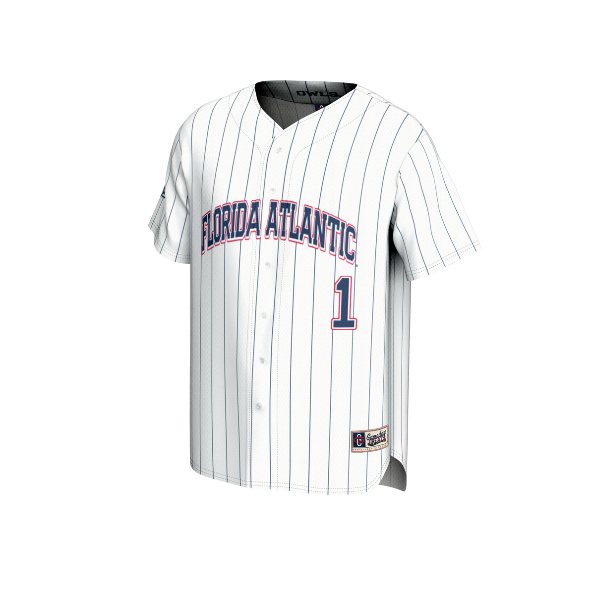 #1 Florida Atlantic Owls Collegiate Baseball Fashion Jersey - White product image 3, provided for visual reference and