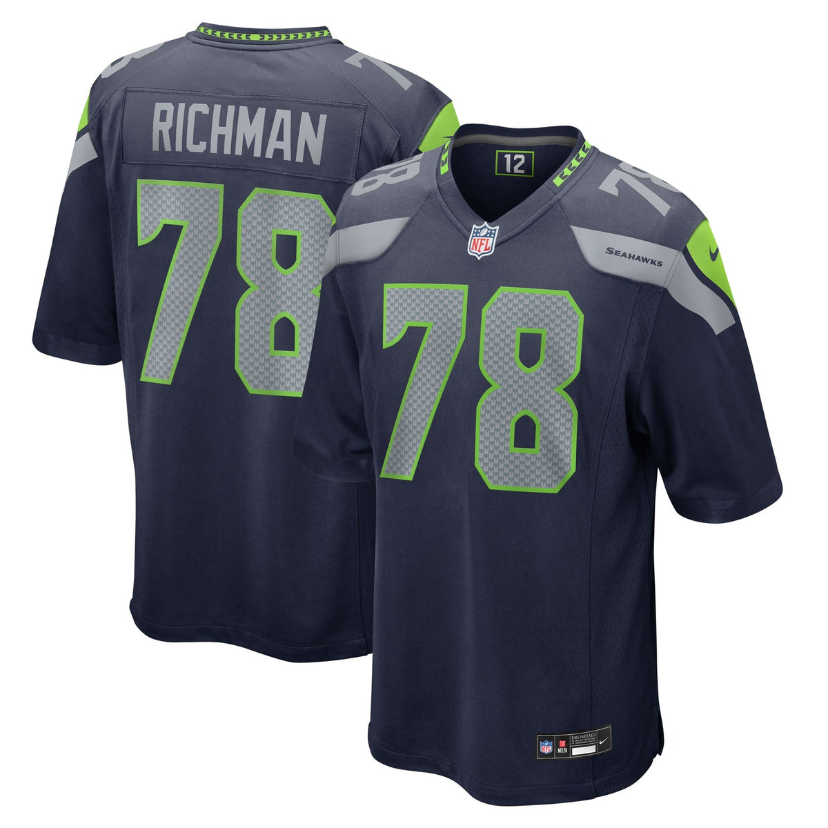 Seattle Seahawks Mason Richman College Navy Team Game Jersey product image 1, provided for visual reference and product
